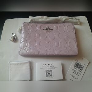 New Coach Wristlet In Pantent Leather & Detachable Heart Charm NWT In Violet Col